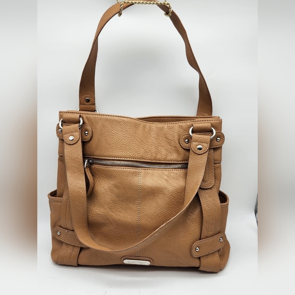 Ellen Tracy Women’s Brown Leather Snap Closure Zip Shoulder Bag Pre-owned